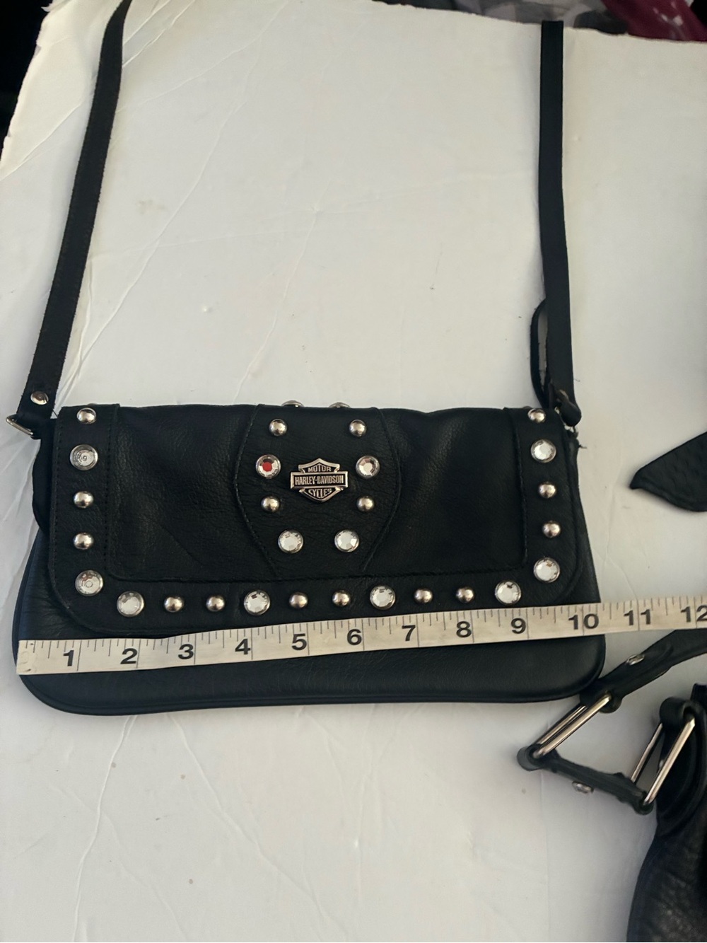 Harley-Davidson Black Leather Stud and Bling Crossbody Purse